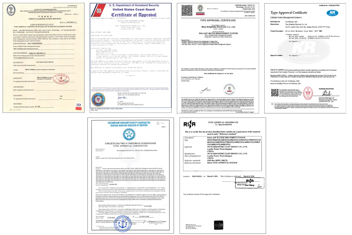 BSKY BWMS compliance: USCG Type Approval, IMO New G8 certification and class approvals